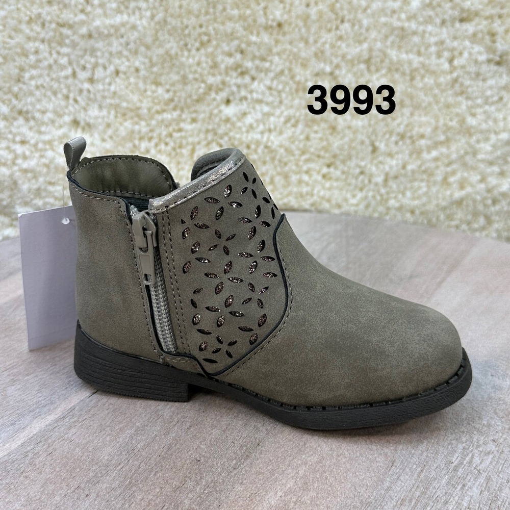 OshKosh B'gosh Estell Toddler Girls Taupe Glitter Floral Ankle Boots Size 8M